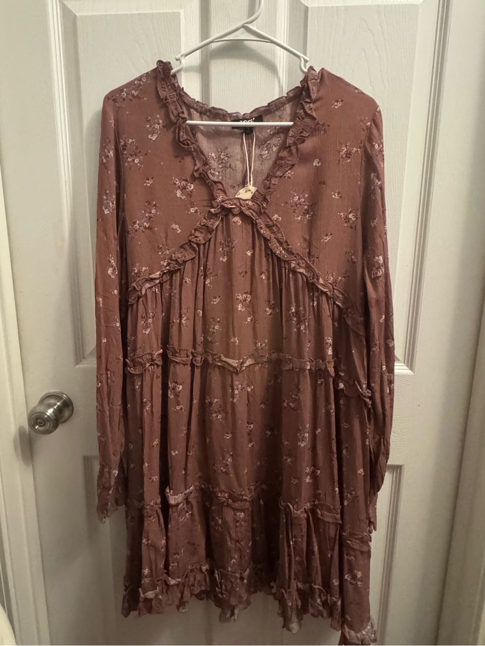 ODDY Brown Floral Ruffle Tiered Long Sleeve Dress